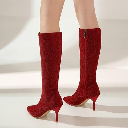 – Knee-High Women's Sparkly Stiletto Elegant Boots