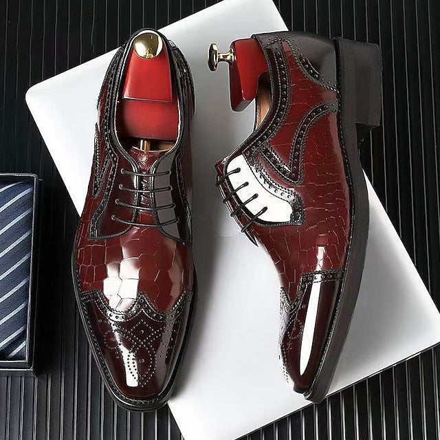 Shoes Burgundy Patent Leather Brogue Oxford Men's with