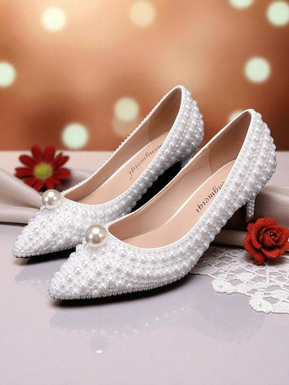 Pumps Pearl-Embellished Heel and Matching Women's Kitten