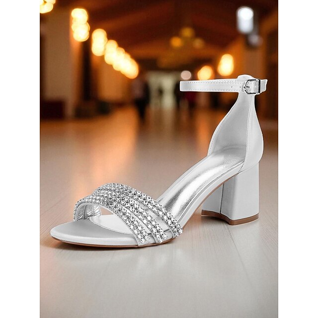 Purple Block with Sandals Rhinestone Heel Women's Satin