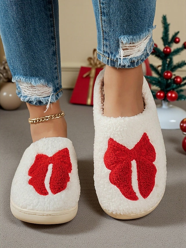 and - Soft with Red Slippers Design Bowknot White Women's
