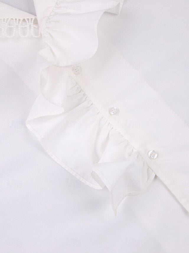 Women's Casual Shirt Button Up Shirt Blouse Ruffle Solid