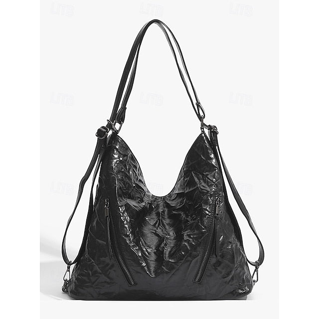 Women's Black Hobo Leather – Patent Crinkle Bag Sleek