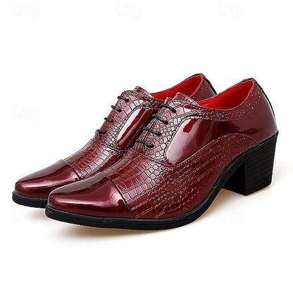 Leather Patent Faux Men's Black Crocodile Oxford Pattern