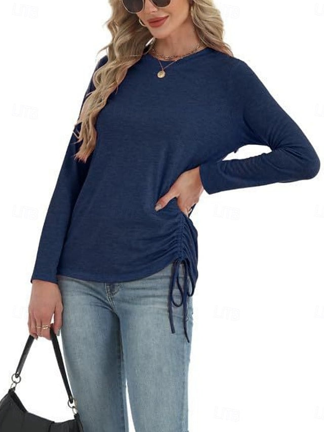 Women's Blouse Drawstring Solid Color Daily Stylish Casual