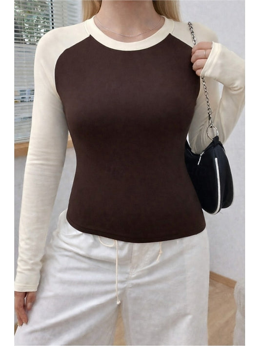 Women's Raglan T Shirt Tee Top Patchwork Color Block