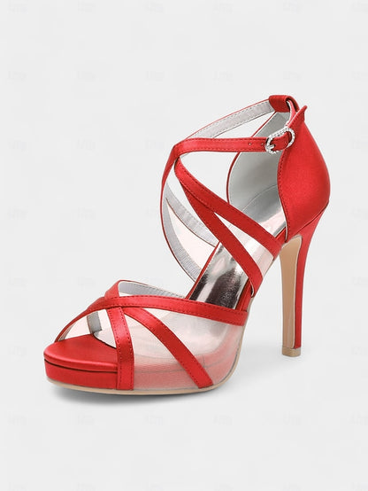 with Straps Satin White Sandals - Perfect Cross Bridal High Heel