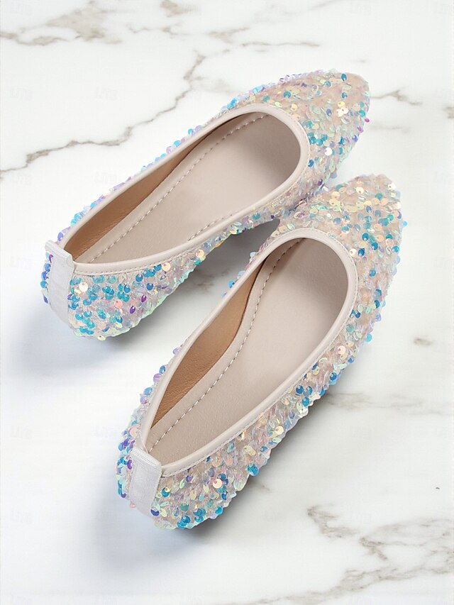 Pointed - Toe Sequin Ballet Black Flats Women's Sparkly