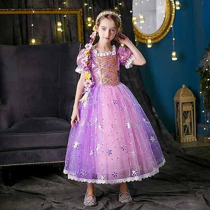 Princess Girl Dress Cosplay Rapunzel Flower Cloak