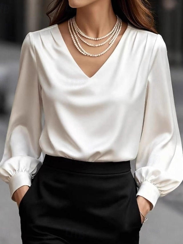 Women's Satin Shirt Dress Shirt Blouse Elegant Fashion Work