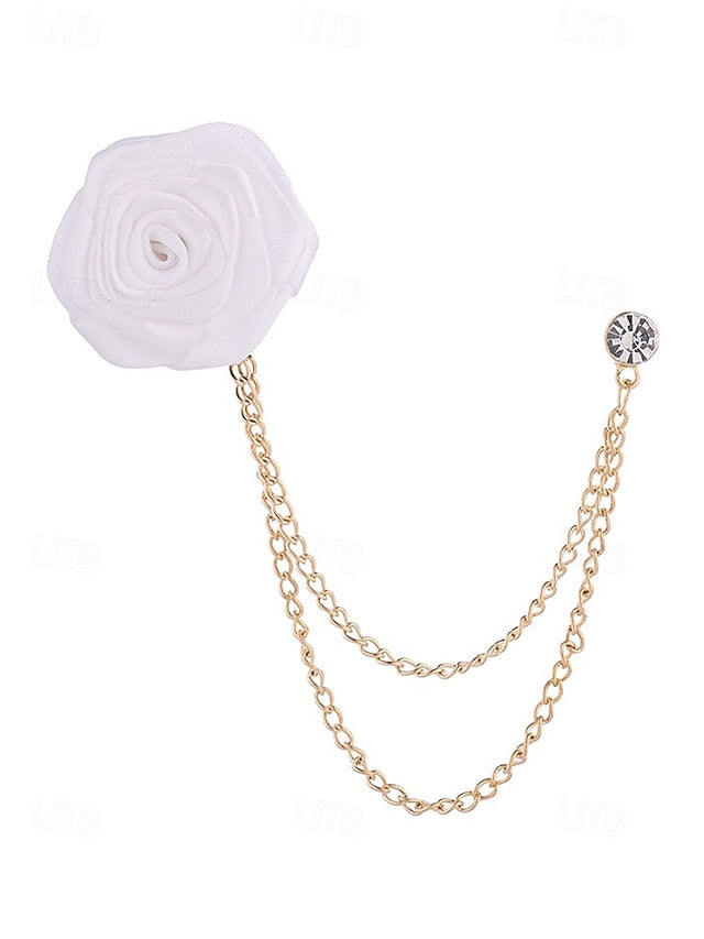 Lapel Elegant Pin – Red Men's Chain with Gold Rose