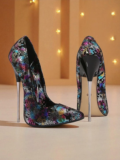 Jacquard High Stiletto Women's Heels Red