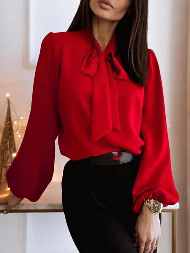 Women's Dress Shirt Blouse Bow Solid Color Elegant Stylish