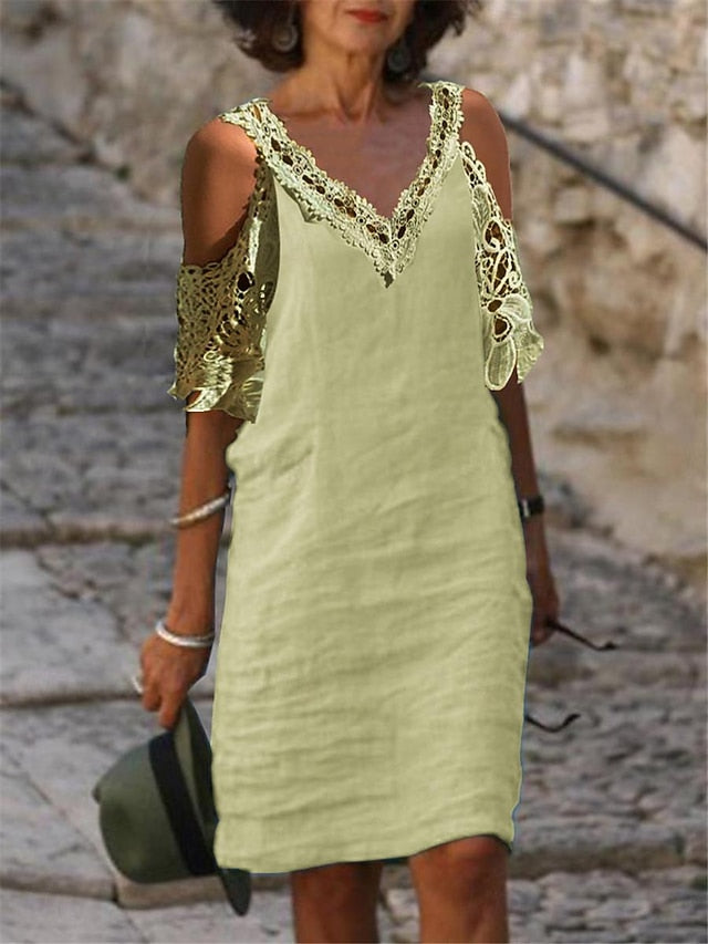 Women's Blue White Green Summer Spring Midi Dress Faux