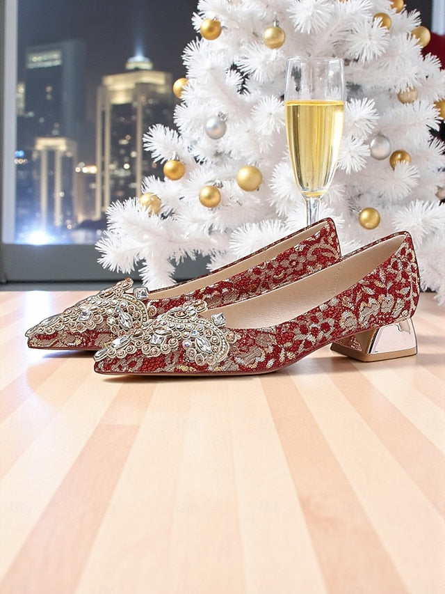 Red Women's Embellished Rhinestone Pointed-Toe Flats