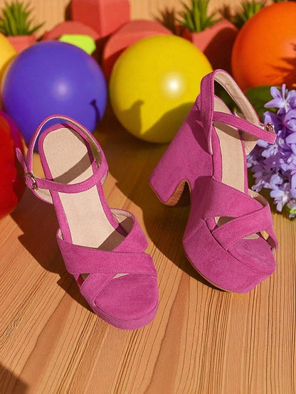 Platform Women's with Strap - Ankle Pink Suede Sandals Hot