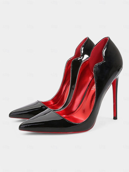 Red Toe Leather Soles Black with Heels – Patent Pointed High