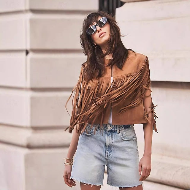 Retro Vintage Western 1970s Suede Vest Hippie Cowgirl Tassel