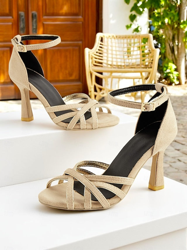 Suede – Elegant Heels Nude 1950s Women's Ankle Strappy