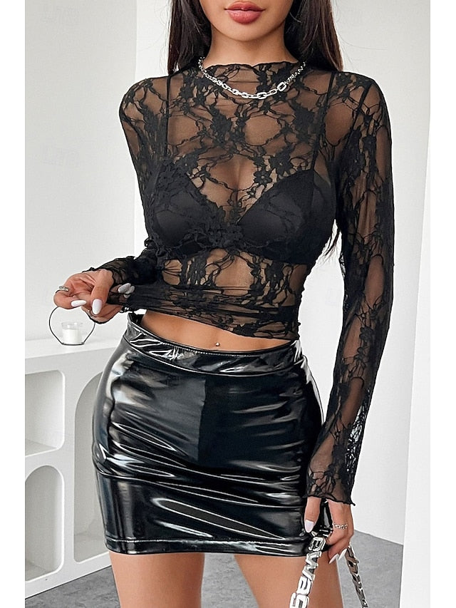 Women's Lace Shirt Blouse Lace Plain Stylish Modern Long