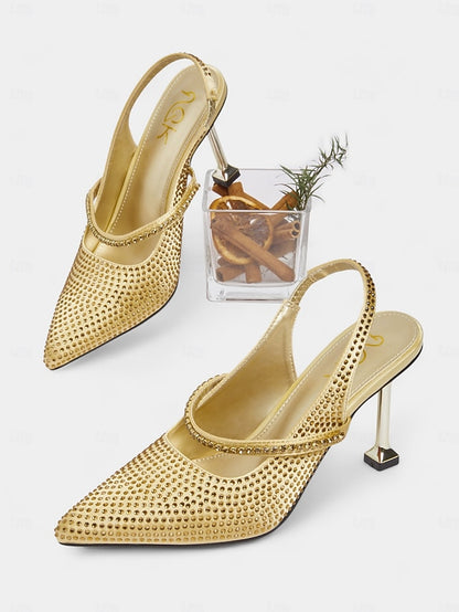 Sparkly Women's Rhinestone Pointed - Gold Heels Toe