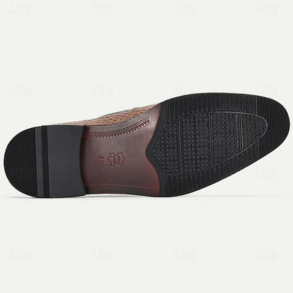 Print Genuine Men’s – Shoes Leather Elegant Crocodile Oxford