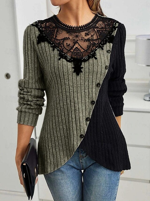 Women's Blouse Lace Patchwork Solid Color Elegant Stylish