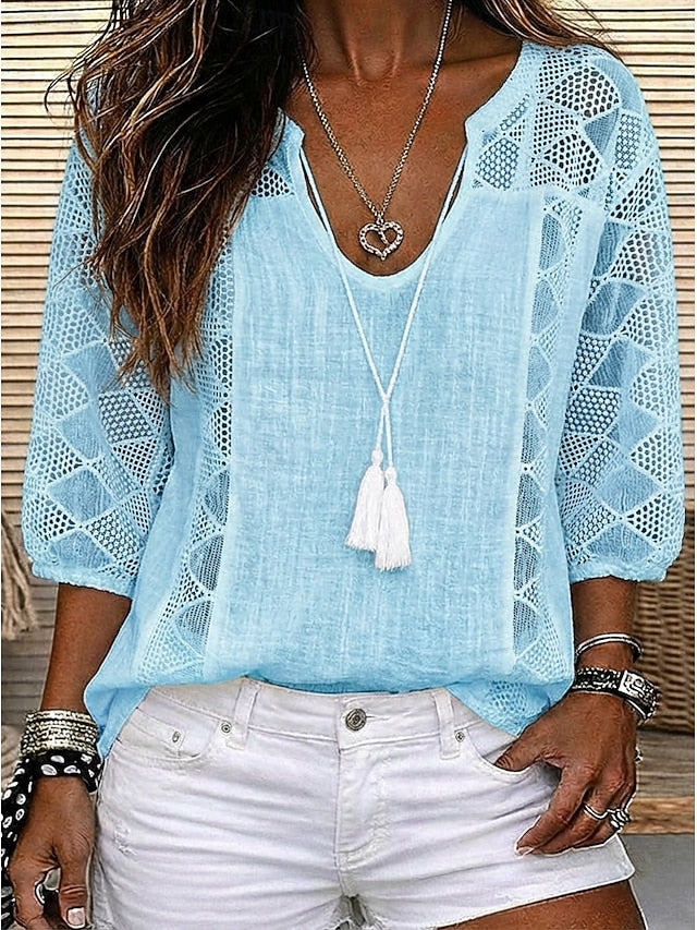 Women's Blouse Lace Tops Lace Hollow Out Plain Stylish