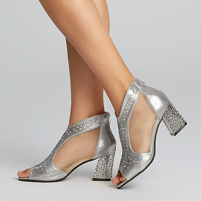 Elegant Women's Gold Heeled with Glitter Peep Sandals Toe