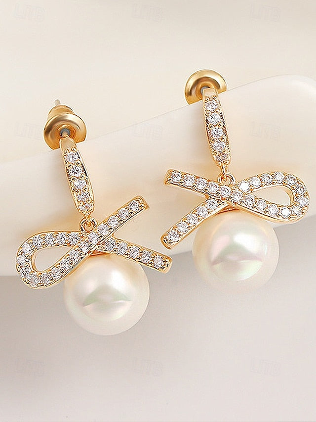 Rhinestone Pearl Earrings and Christmas Women's with Bow