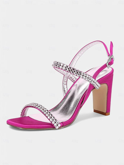 – Bridal Women's Heel Rhinestone Prom Sandals Block White