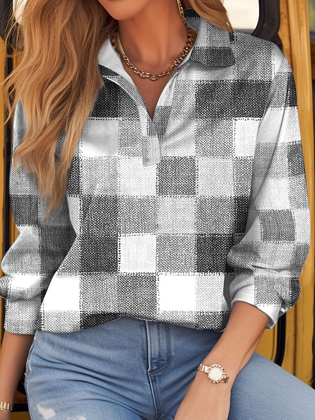 Women's T shirt Long Sleeve Plaid Basic Long Sleeve Shirt