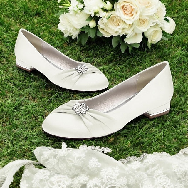 Wedding Women's with Light Flats Satin Rhinestone Blue