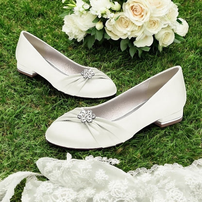 Wedding Women's with Light Flats Satin Rhinestone Blue