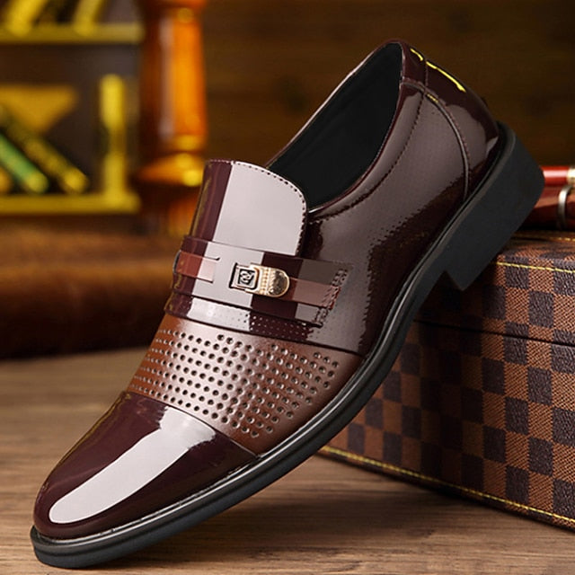 Loafers with Brown Faux Men's Leather Patent