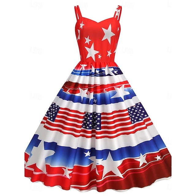 Women's Patriotic  Mini Dress A Line Dress Slip Dress Off