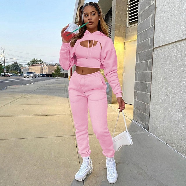 Women's Pants Sets Sleeveless Long Sleeve Round Neck Hooded