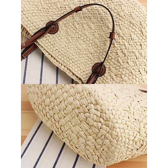 Tote Boho Leather Straps Women's Large Bag Chic Straw with