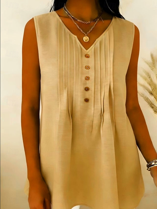 Women's Blouse Ruched Buttons Solid Color Stylish Basic