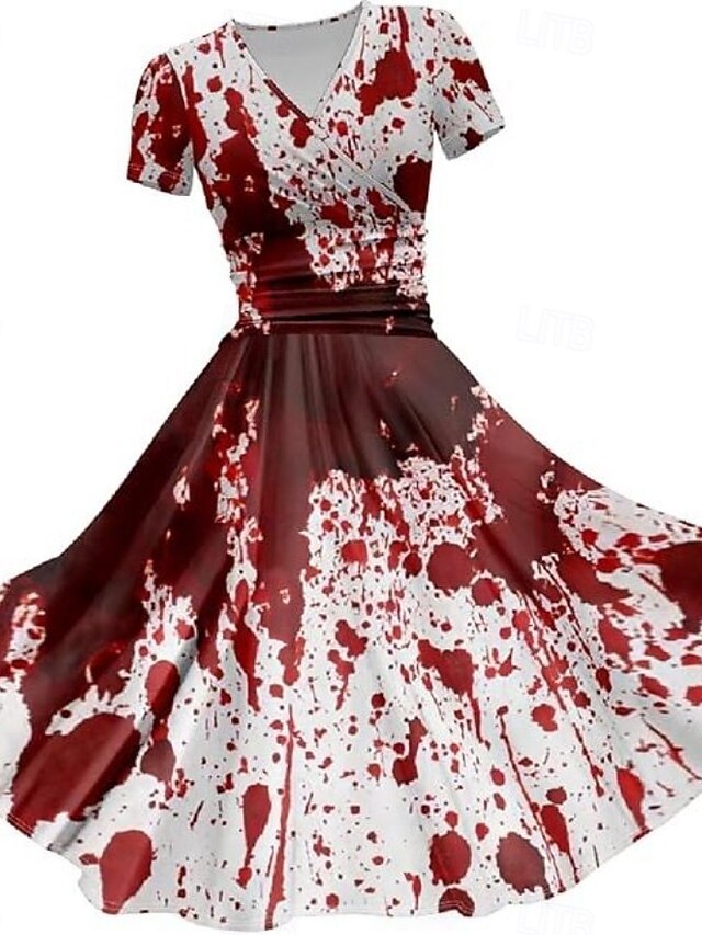 Women's Bloodstain Print Midi Dress A Line Dress Dress Fit