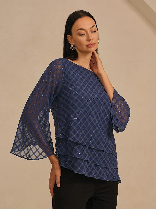 Women's Blouse Round Neck Textured Chiffon Burnout Fabric