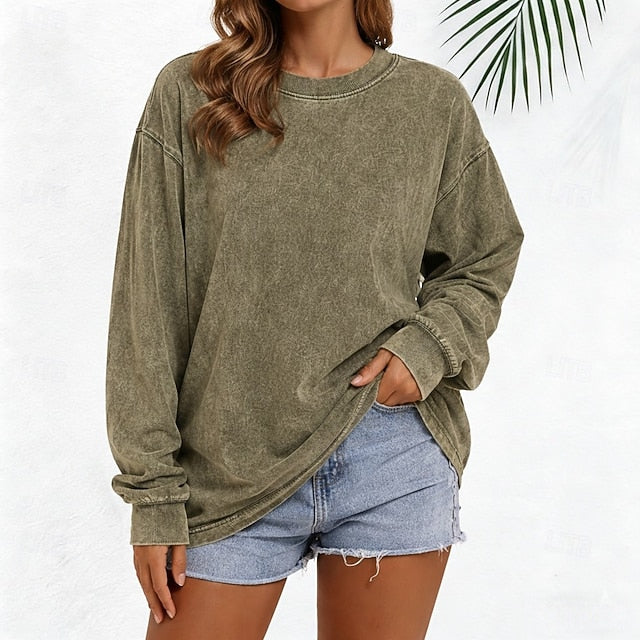 Women's Oversized Tee 100% Cotton Vintage Washed Tops