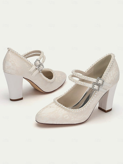 Heels Mary Jane Purple Pearl Lace - Women's Embellished