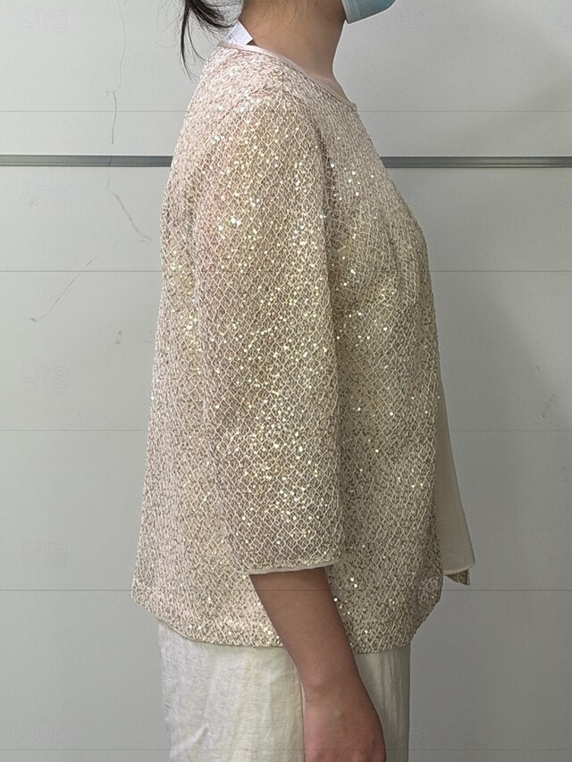 Women's Shirt Tank Top Twinset Lace Sequins Mesh Chiffon