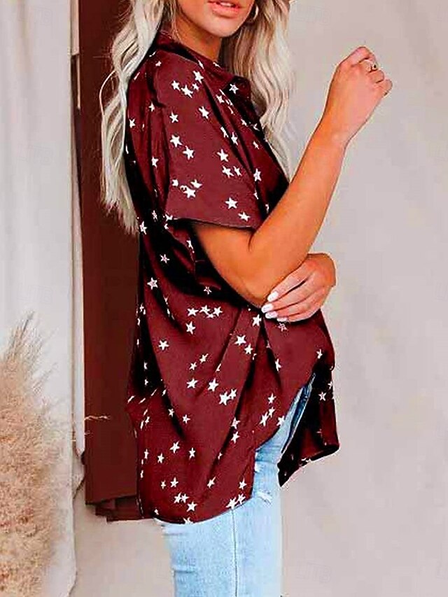 Women's Blouse Buttons Print Star Elegant Vacation Stylish