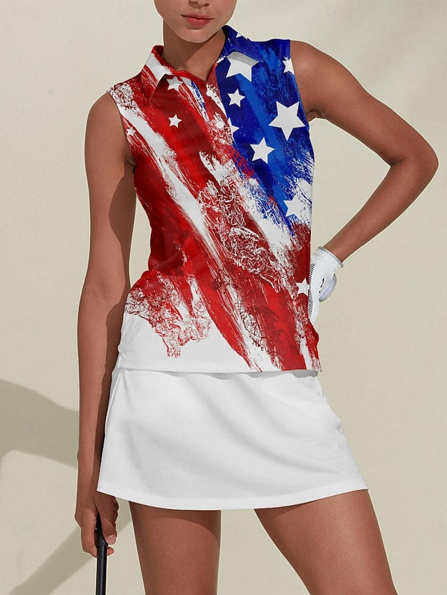 Women's Golf Polo Shirt Red Sleeveless Sun Protection Top