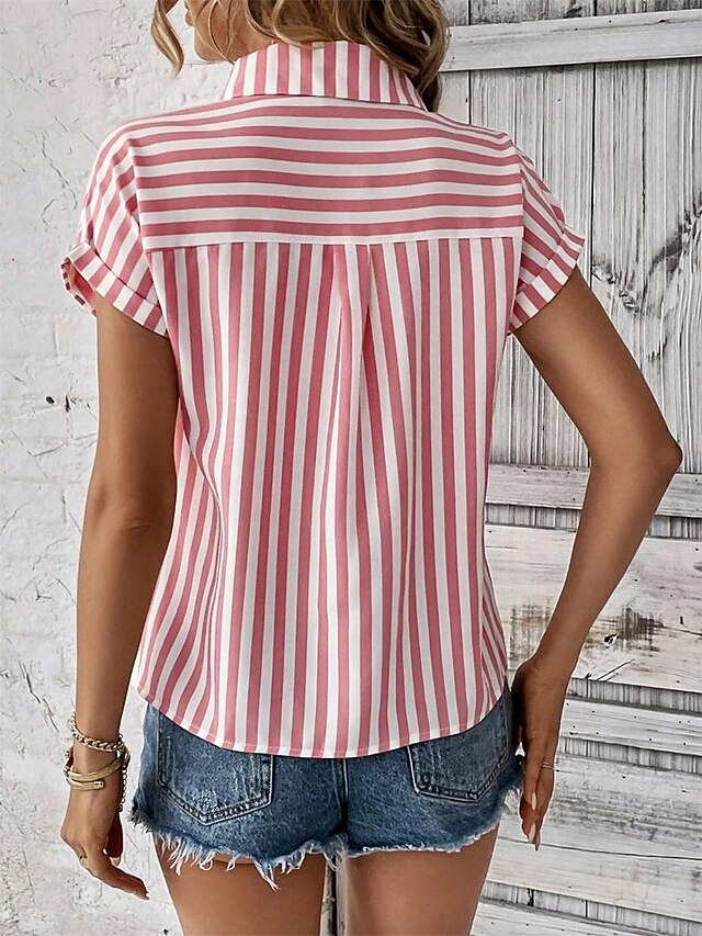 Women's Shirt Blouse Stylish Modern Striped Buttons Print