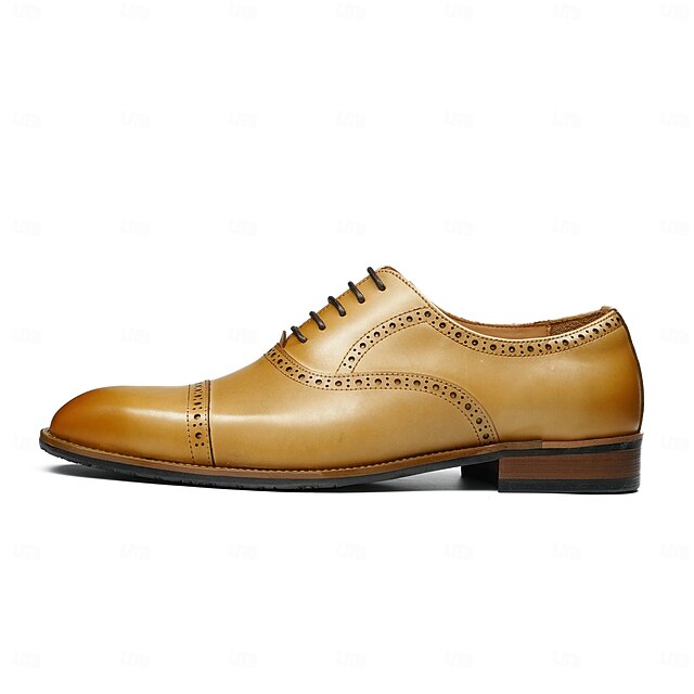 with Shoes Wingtip Oxford Men's Genuine Light Leather Brown