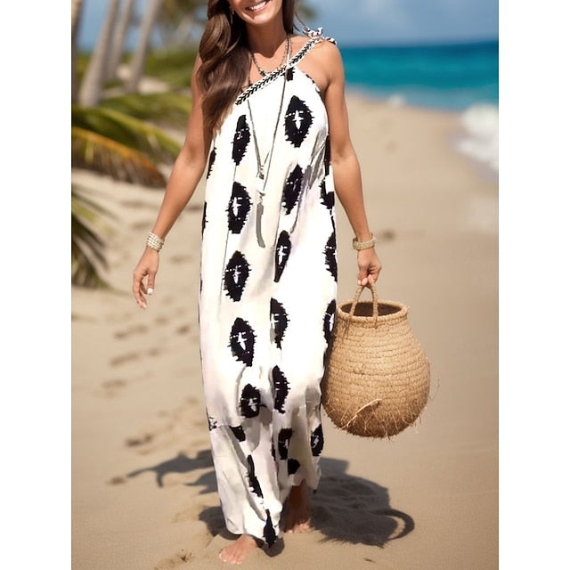 Women's Print Print Halter Neck Maxi long Dress Daily