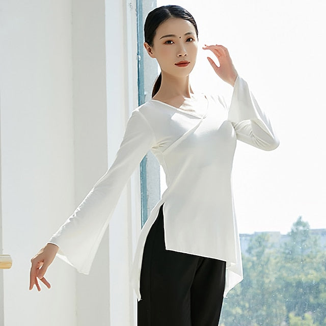 Breathable Ballet Top Split Ruching Solid Women's Training